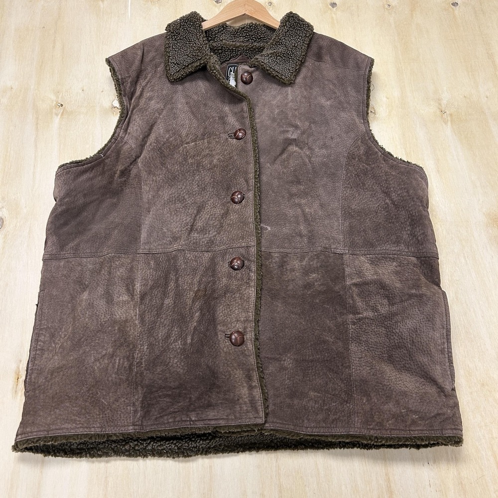 Vintage Climate Zone Vest Womens 22/24 Plus Brown Leather Sherpa Lined Button